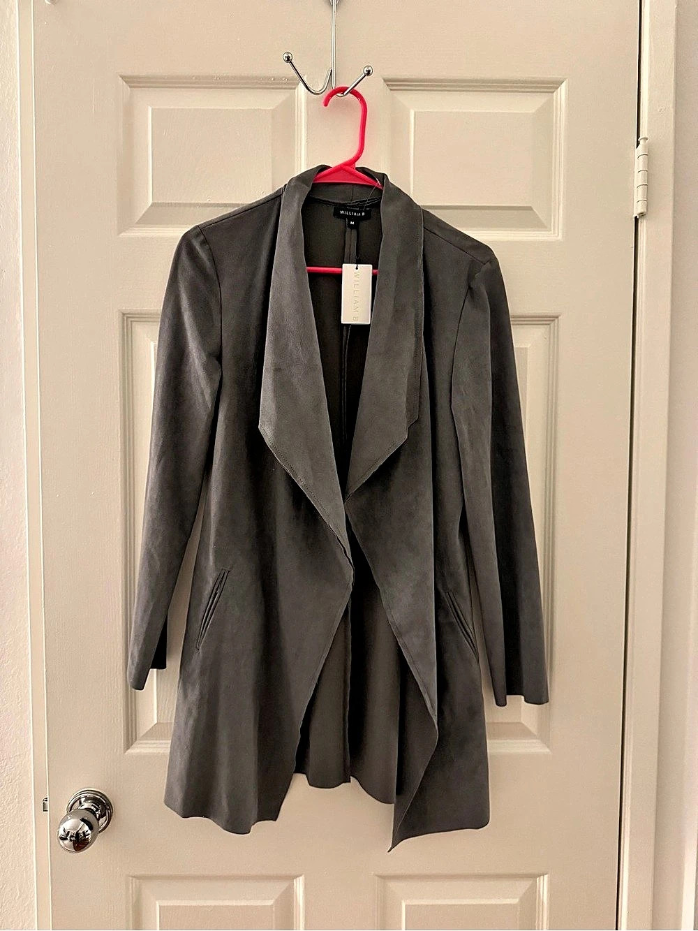 William B Eco Suede Drape Front Coat Draped Front Coat in Gray Size Medium NWT